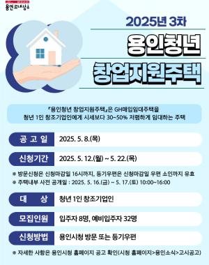 용인청년 창업지원주택 입주자 모집 공고('25년 3차)